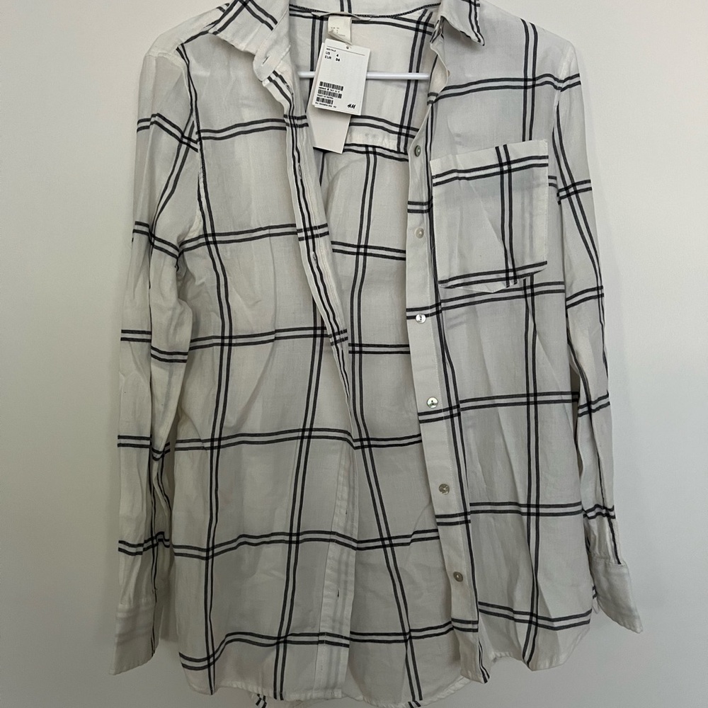 H&M Men's White and Black Plaid Shirt